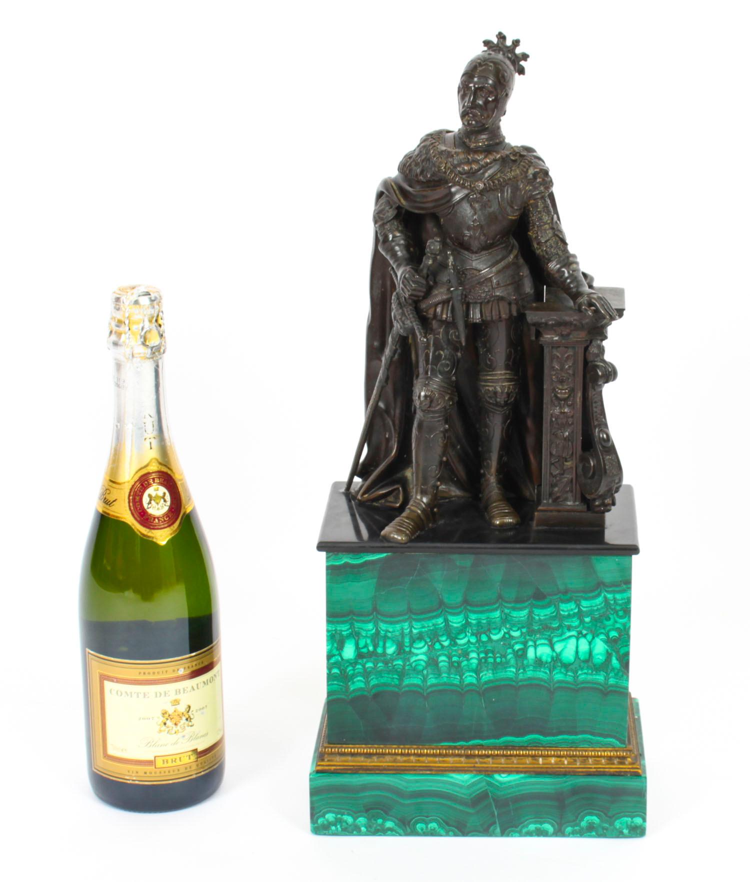 Antique French Malachite & Bronze Sculpture of a Knight in Armour, 19th C 15