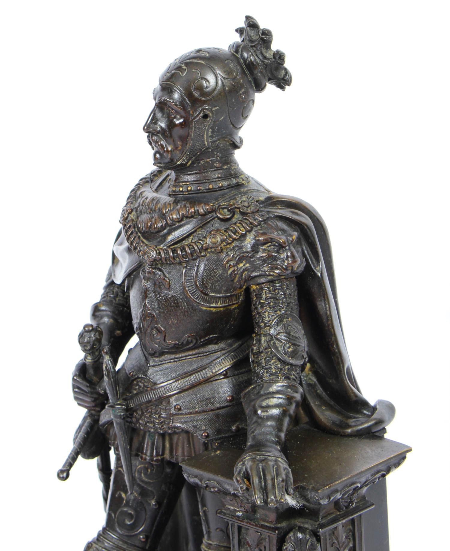 Antique French Malachite & Bronze Sculpture of a Knight in Armour, 19th C In Good Condition In London, GB
