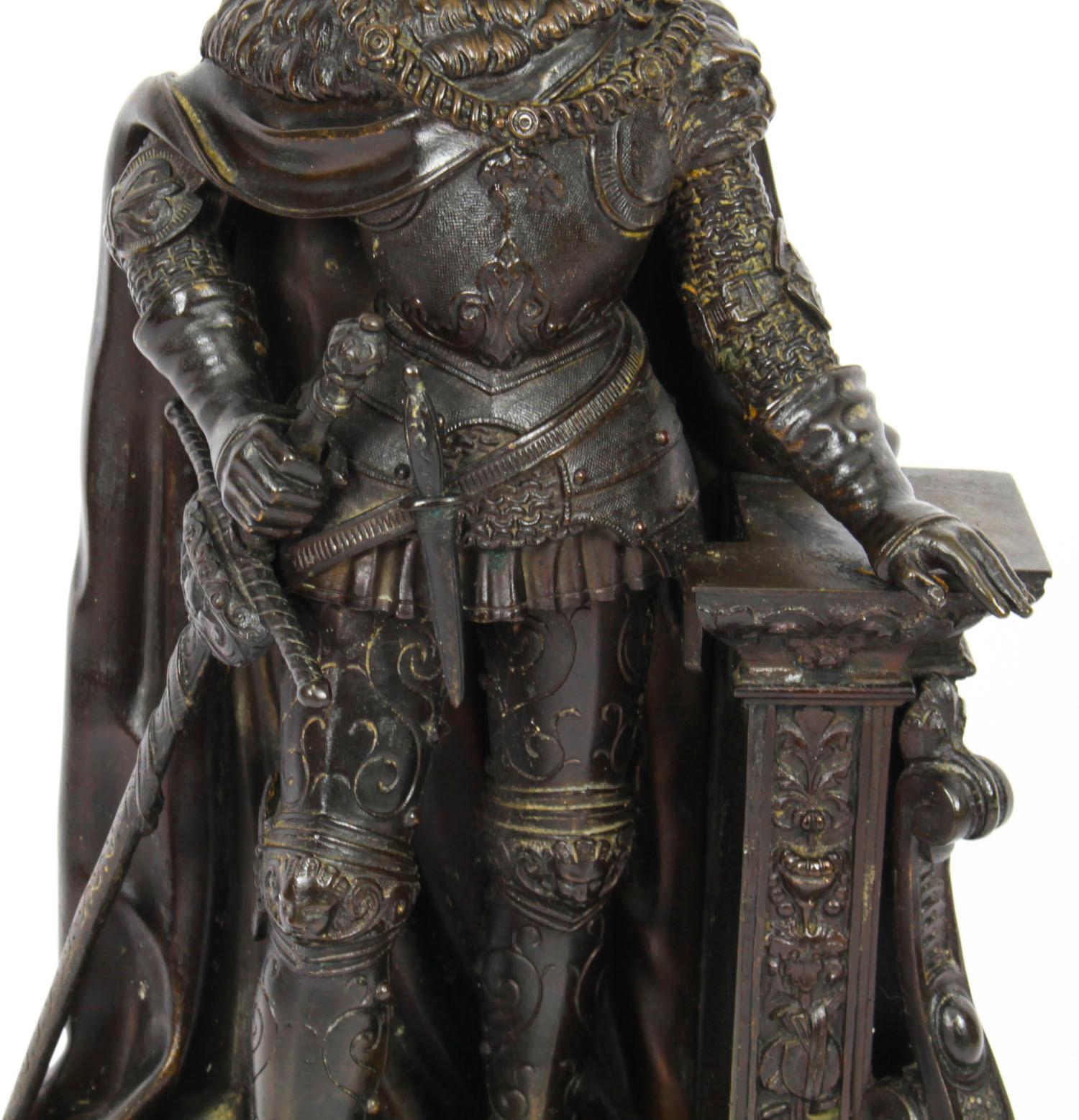 Antique French Malachite & Bronze Sculpture of a Knight in Armour, 19th C 3