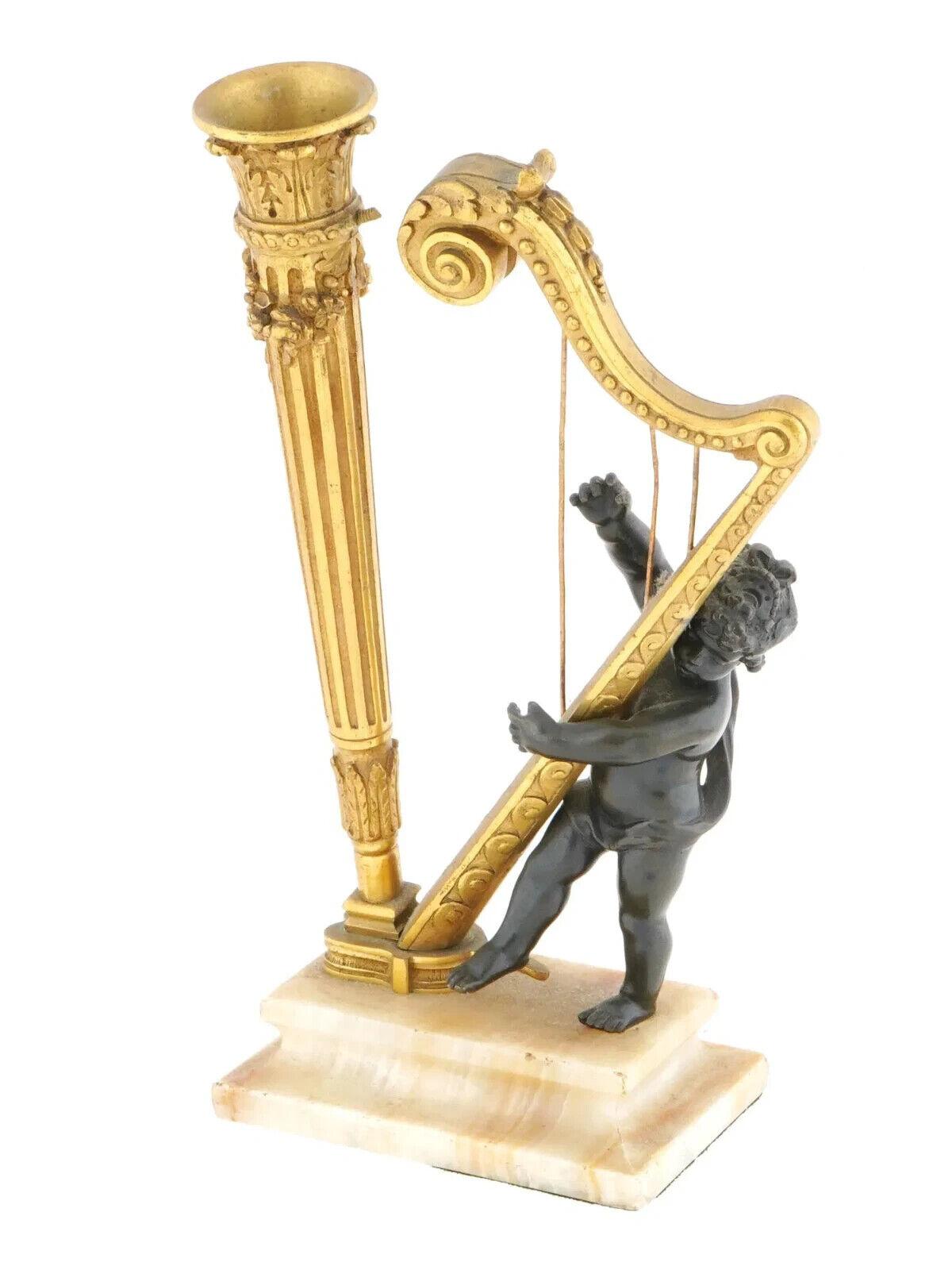Antique French Manner Querubín Arpa Base de lámpara de bronce Neoclásico en venta