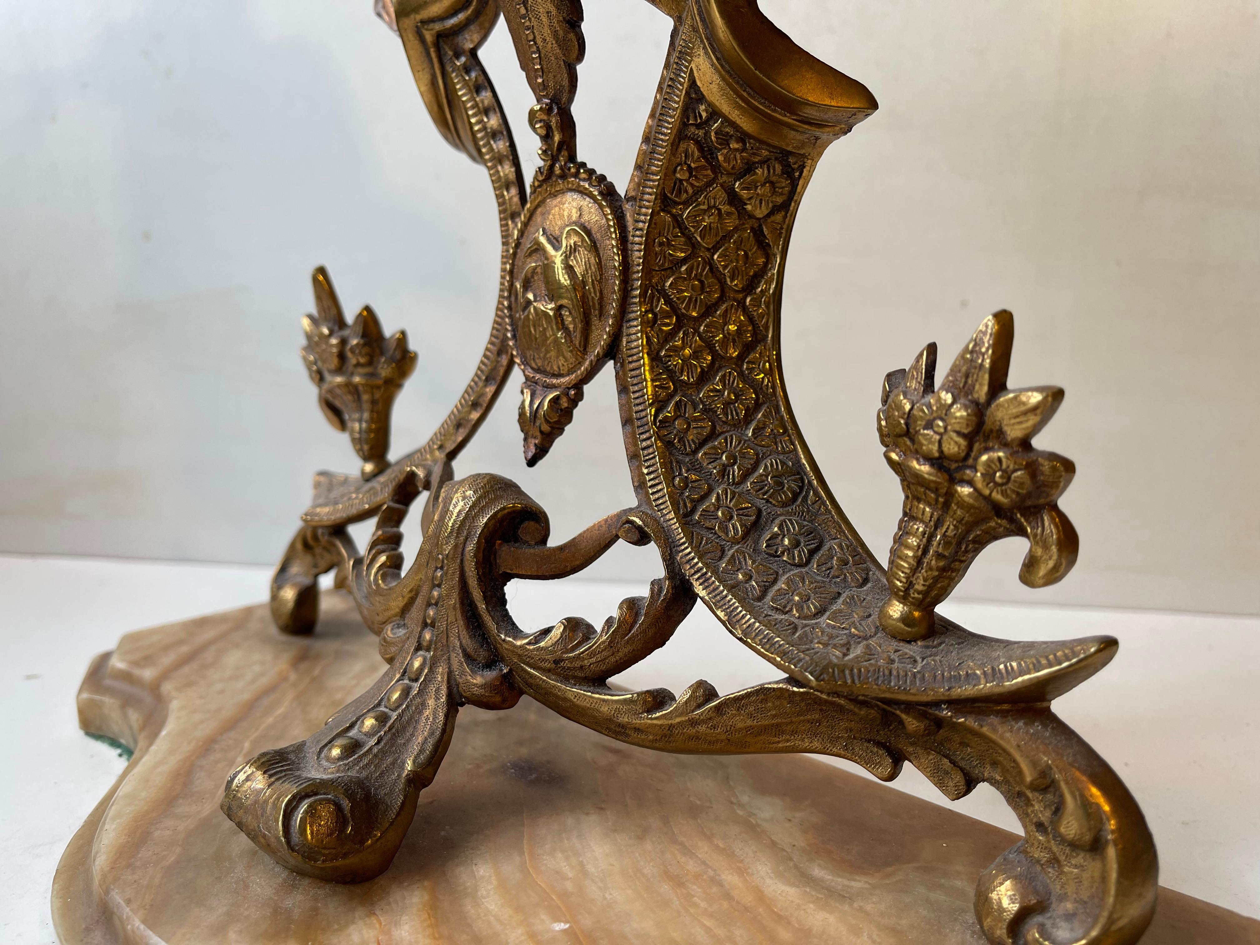 Antique French Mantel Clock in Gilt Brass & Marble, 19th century Eclecticism For Sale 5