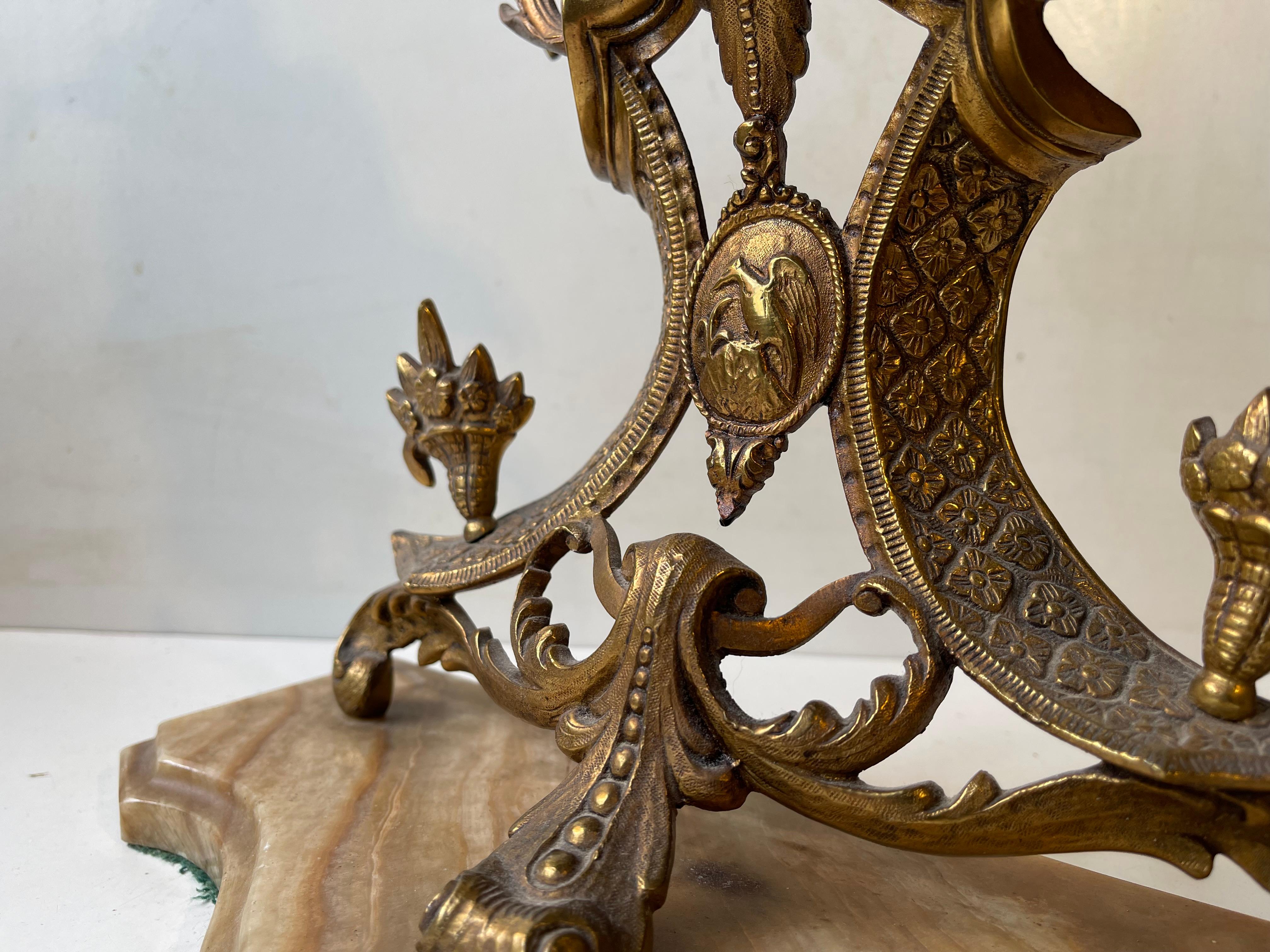 Antique French Mantel Clock in Gilt Brass & Marble, 19th century Eclecticism For Sale 6