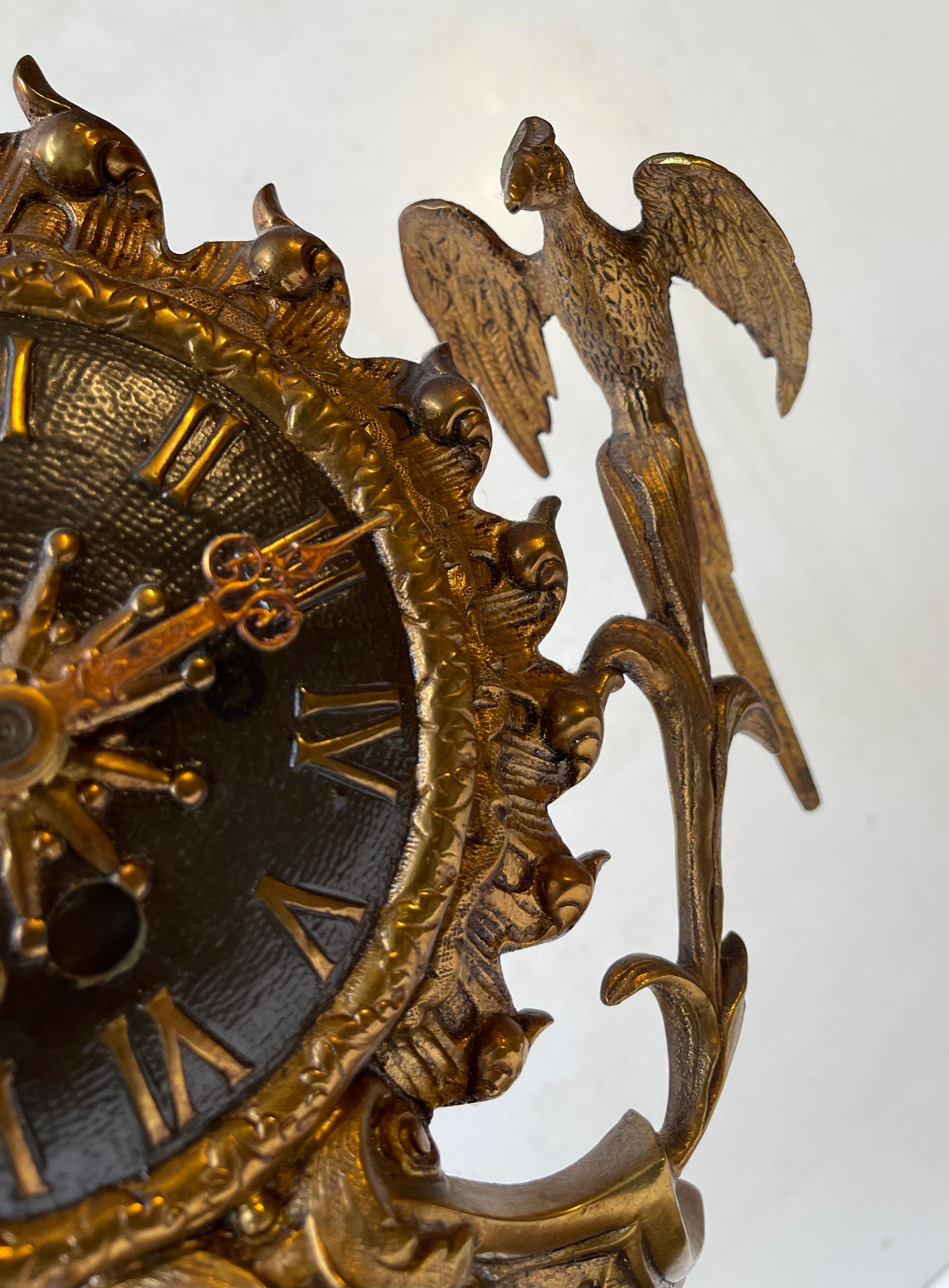 Antique French Mantel Clock in Gilt Brass & Marble, 19th century Eclecticism In Fair Condition For Sale In Esbjerg, DK