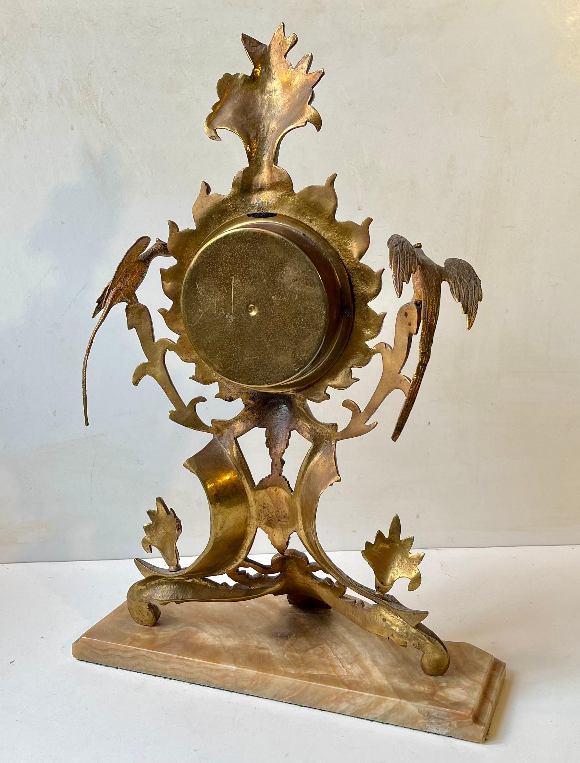 Antique French Mantel Clock in Gilt Brass & Marble, 19th century Eclecticism For Sale 1