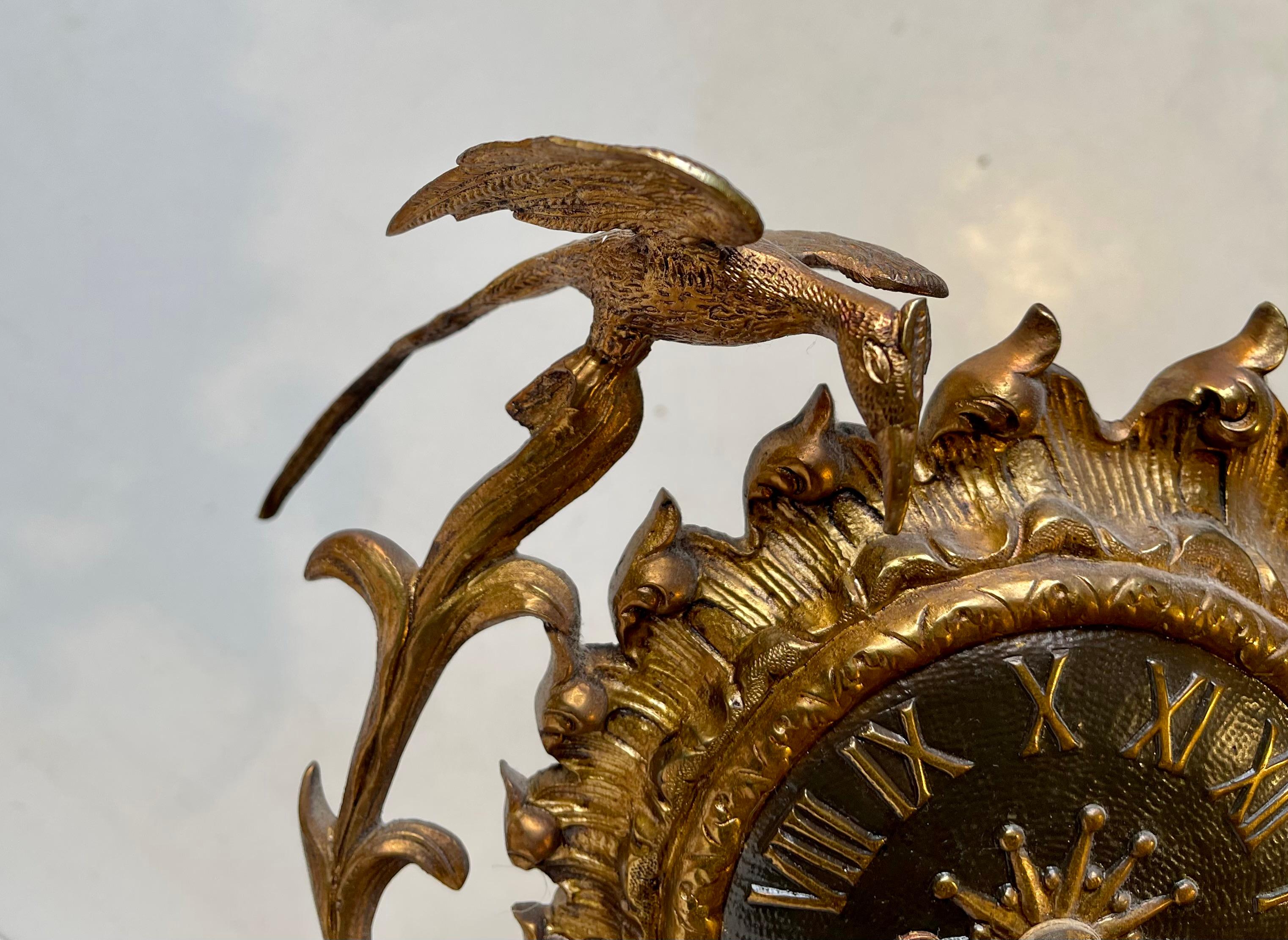 Antique French Mantel Clock in Gilt Brass & Marble, 19th century Eclecticism For Sale 2
