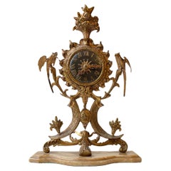 Antique French Mantel Clock in Gilt Brass & Marble, 19th century Eclecticism