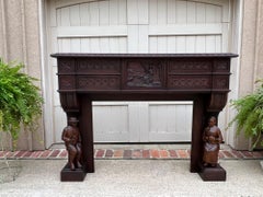 Antique French Mantel Fireplace Surround Breton Brittany Carved Dark Oak
