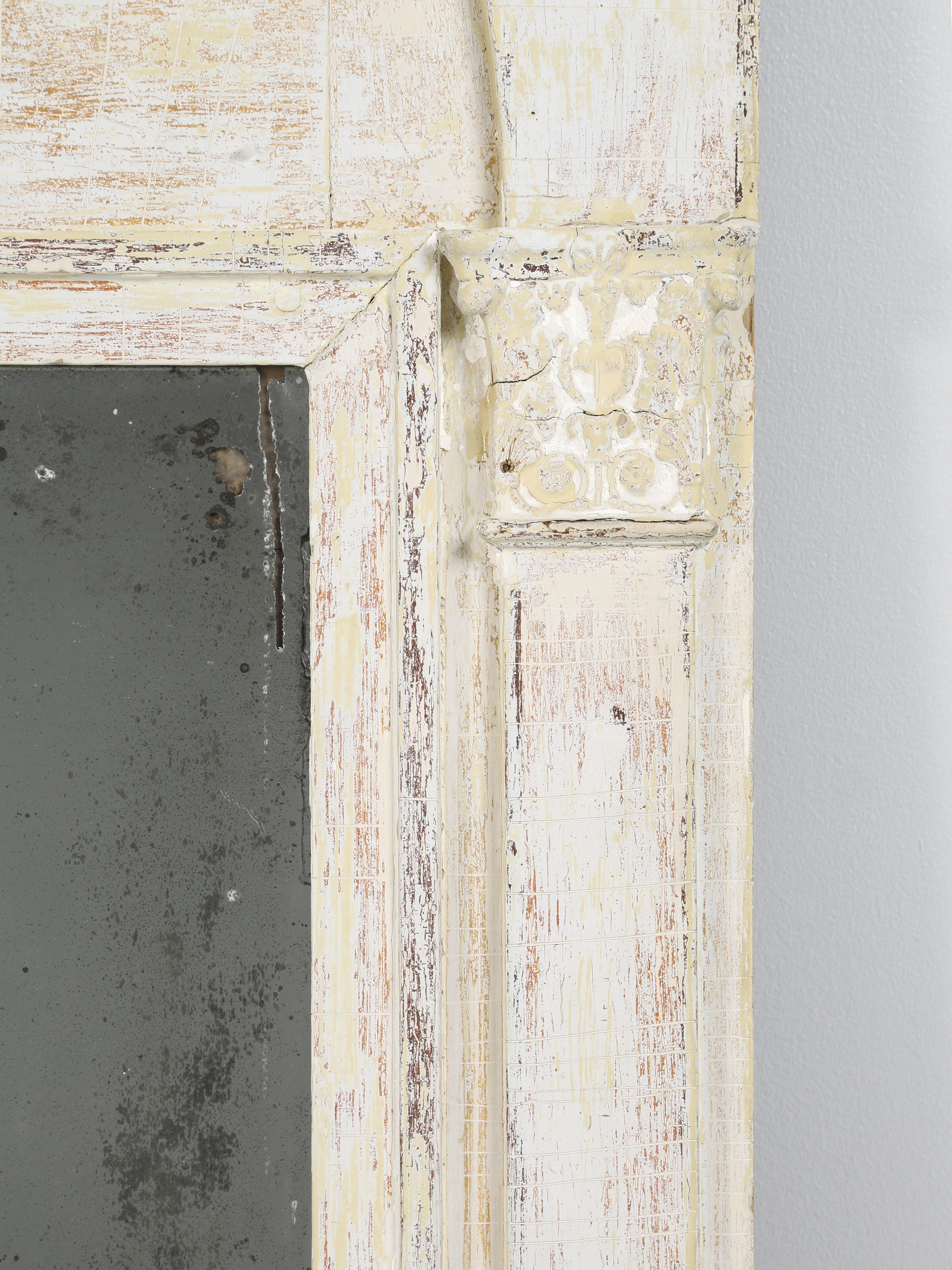 Antique French Mantel Mirror with Incredible Original Glass and Crumbly Paint For Sale 7