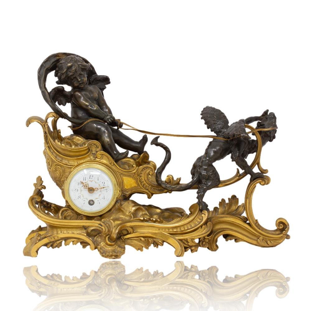 Belle Époque Antique French Mantle Chariot Clock François Linke For Sale