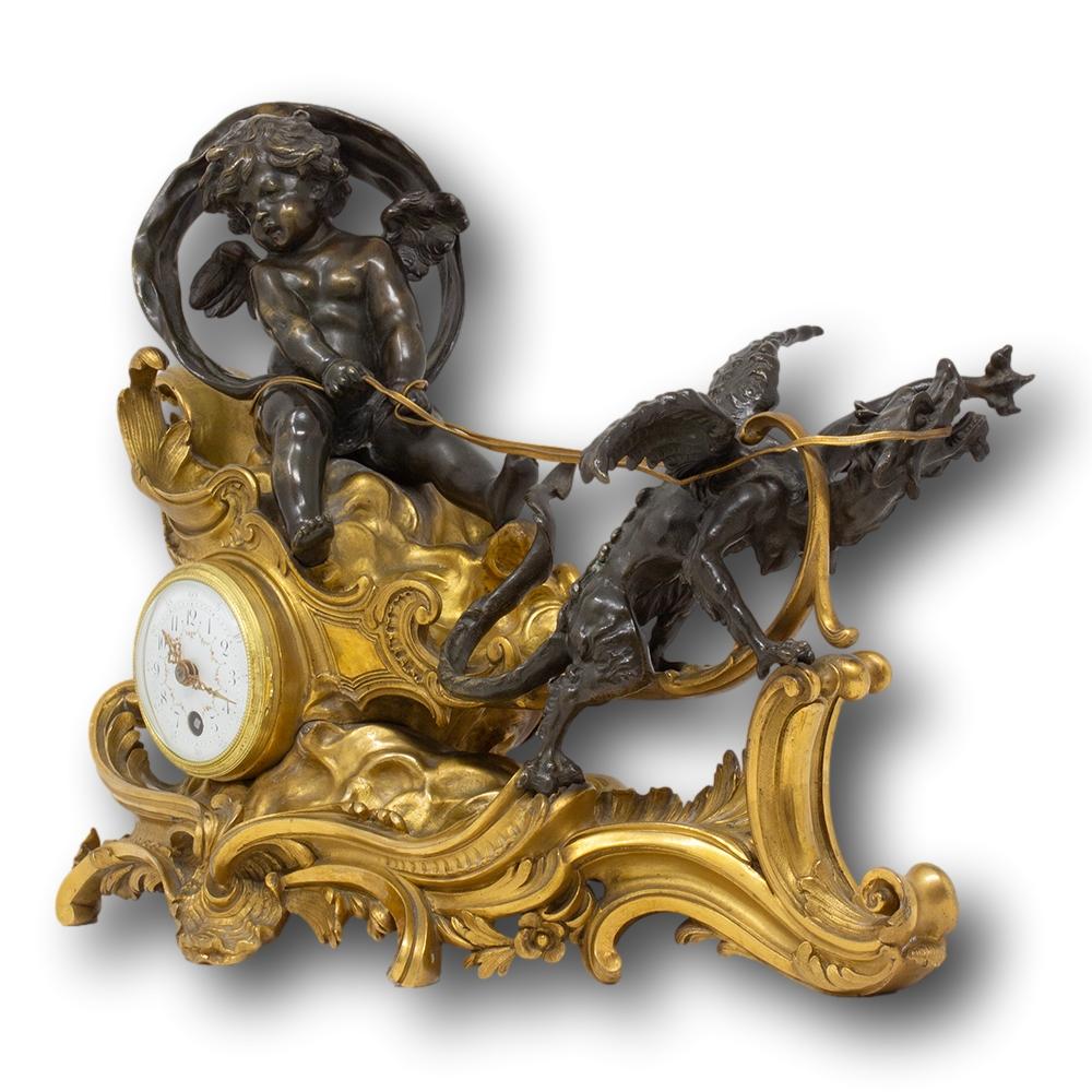 Cast Antique French Mantle Chariot Clock François Linke For Sale