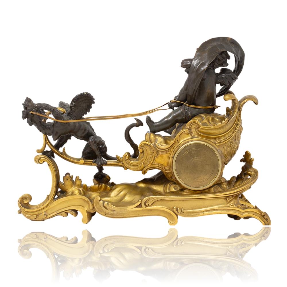 Bronze Antique French Mantle Chariot Clock François Linke For Sale