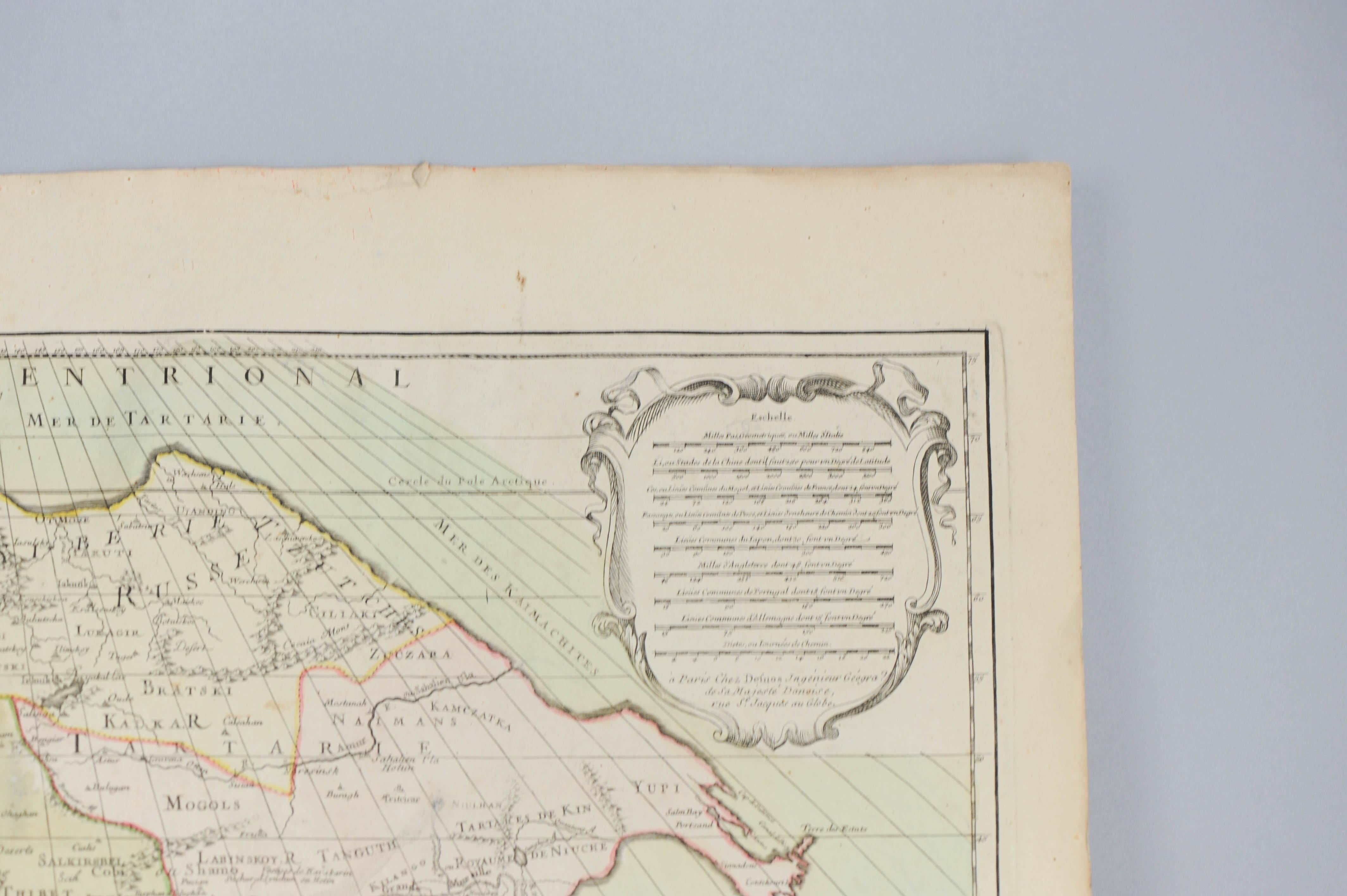 European Antique French Map of Asia Including China Indoneseia India, 1783 For Sale