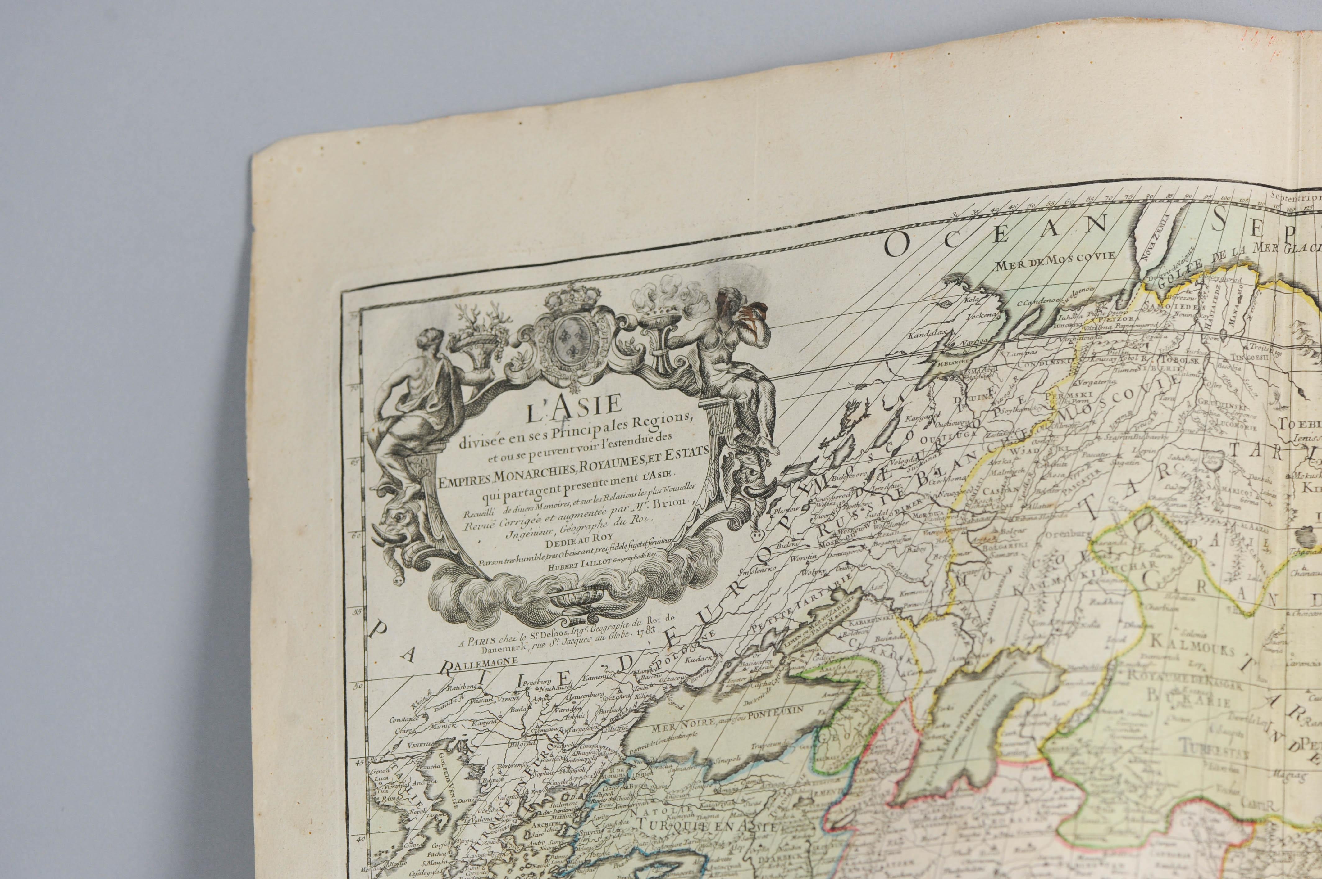 Carte française ancienne d'Asie comprenant la Chine, l'Indonésie et l'Inde, 1783 Bon état - En vente à Amsterdam, Noord Holland