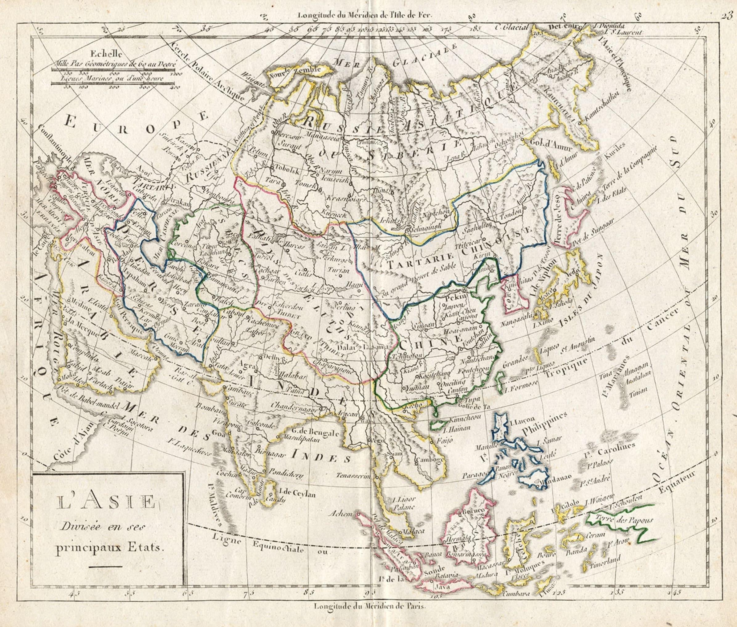 Carte française ancienne d'Asie avec bordure d'origine, vers 1785 en vente 1