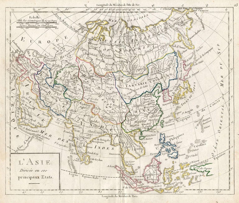 Antique French Map of Asia with Original Border Colouring, c.1785 For Sale  at 1stDibs | map of asia in french