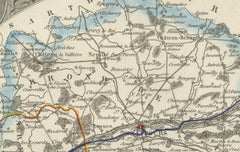 Antique French Map of Indre-et-Loire with Tours, Amboise, Chinon, 1800s