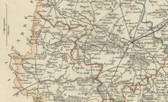 Antique French Karte der Region Indre mit Châteauroux und Issoudun, 1800er Jahre