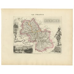 Antique French Map of Isère Region with Grenoble, Vienne, Dauphin�é, 1800s