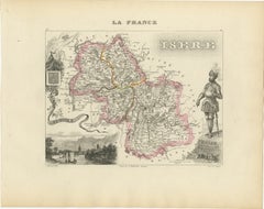 Antique French Map of Isère Region with Grenoble, Vienne, Dauphiné, 1800s