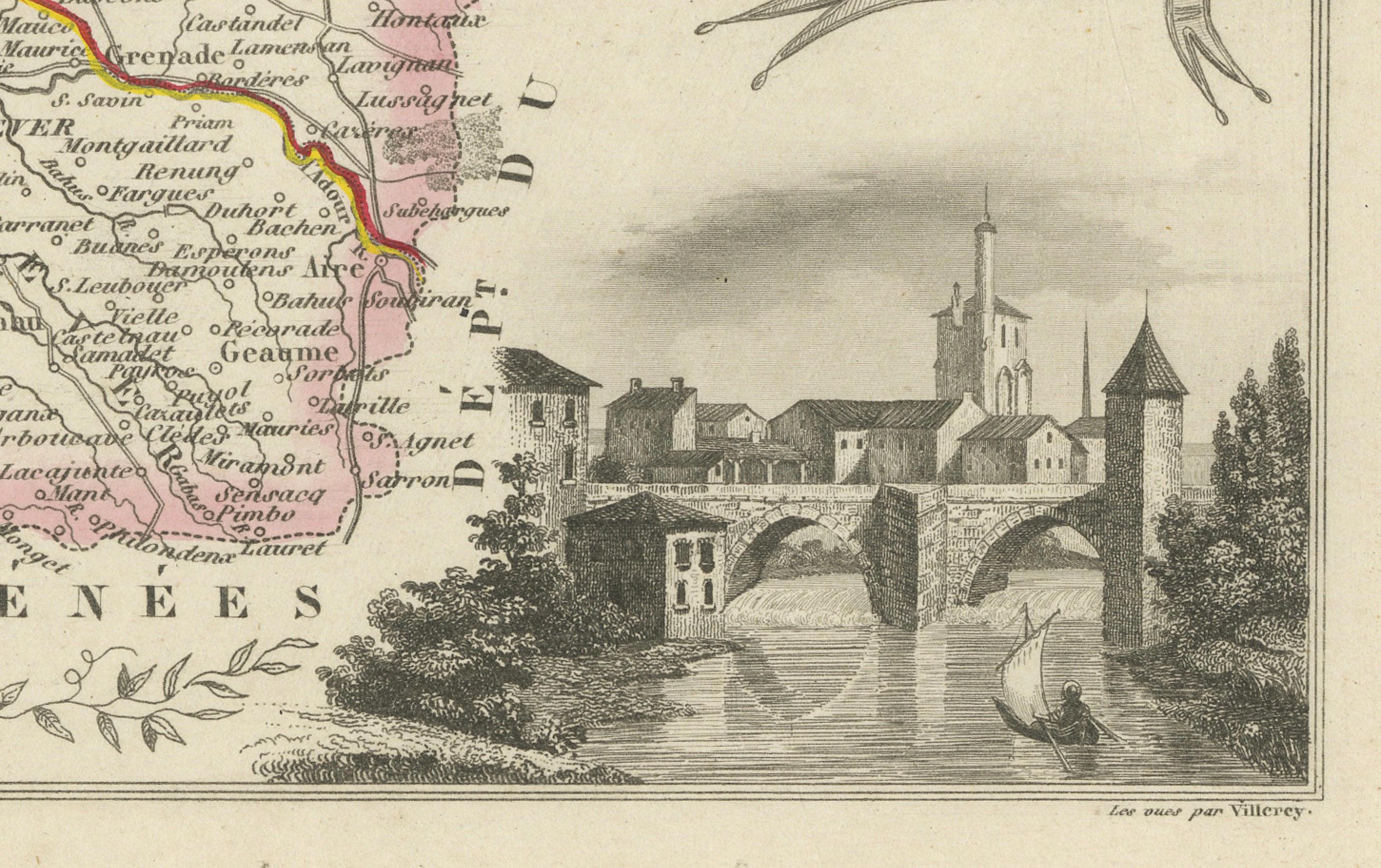 Français Antique French Map of Lande Region with Mont-de-Marsan, Dax, Bayonne, 1800s en vente