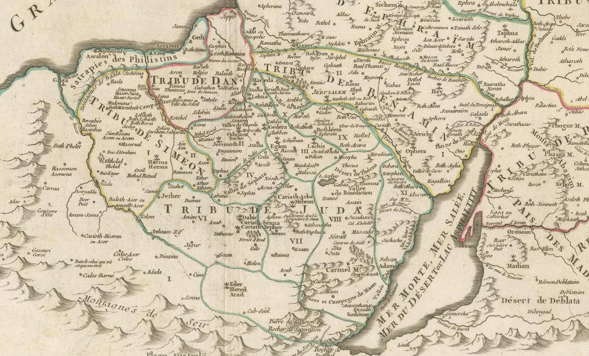 Antique French Map of the Holy Land, Twelve Tribes of Israel, c.1750