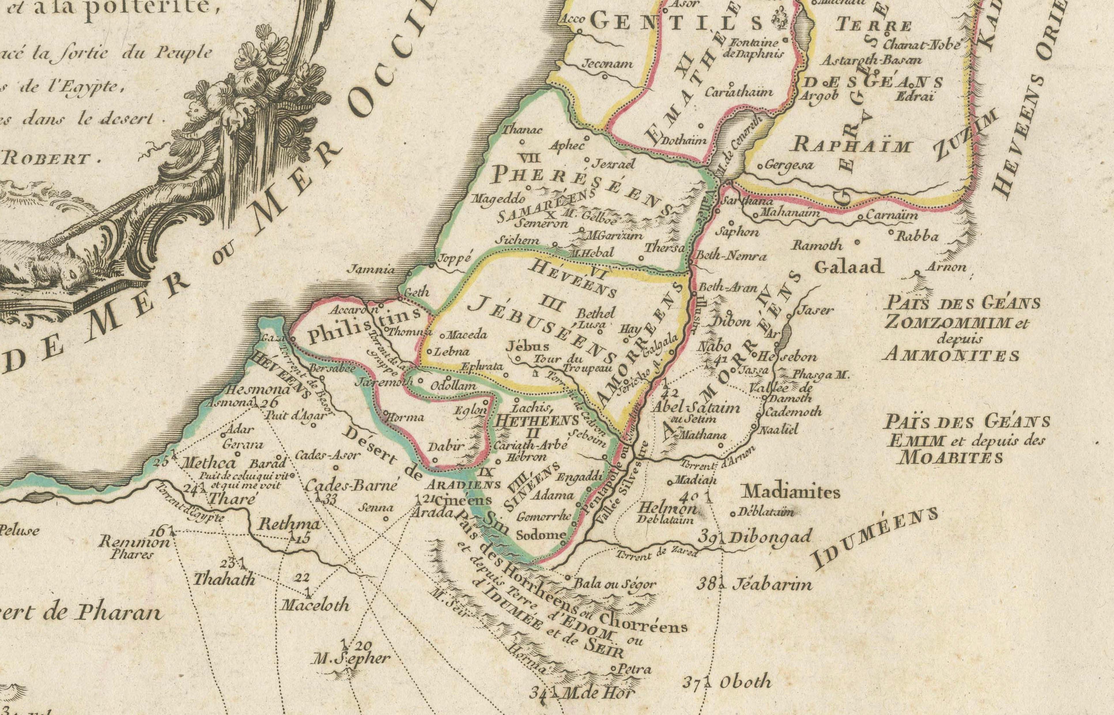 Antique French Map of the Holy Land, Twelve Tribes of Israel, c.1750