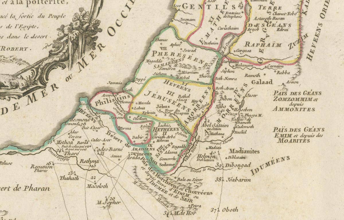 Antique French Map of the Holy Land, Twelve Tribes of Israel, c.1750