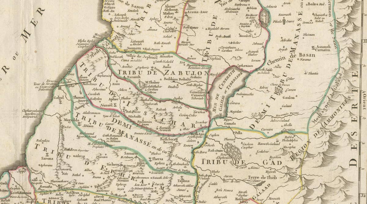 Antique French Map of the Holy Land, Twelve Tribes of Israel, c.1750