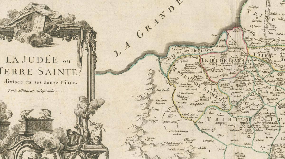 Antique French Map of the Holy Land, Twelve Tribes of Israel, c.1750