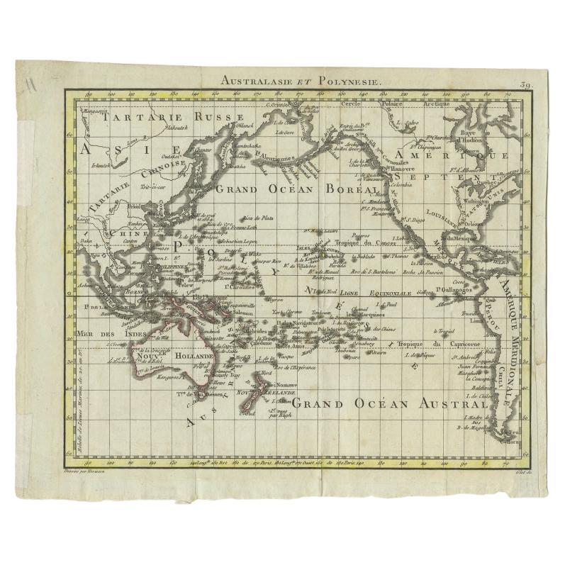 Antique map titled 'Australasie et Polynesie'. Old map of Oceania and the Pacific Ocean. Originates from 'Atlas Portatif contenant la Géographie Universelle Ancienne et Moderne' by Hérisson. 

Artists and Engravers: Engraved by Glot. Published in