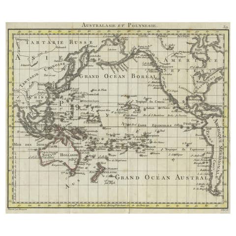 Antique French Map of the Pacific Ocean with Australia and Polynesia, 1806