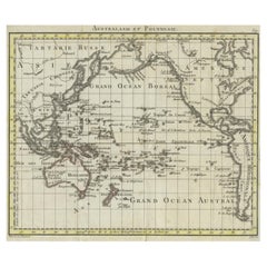Carte française ancienne de l'océan Pacifique avec l'Australie et la Polynésie, 1806