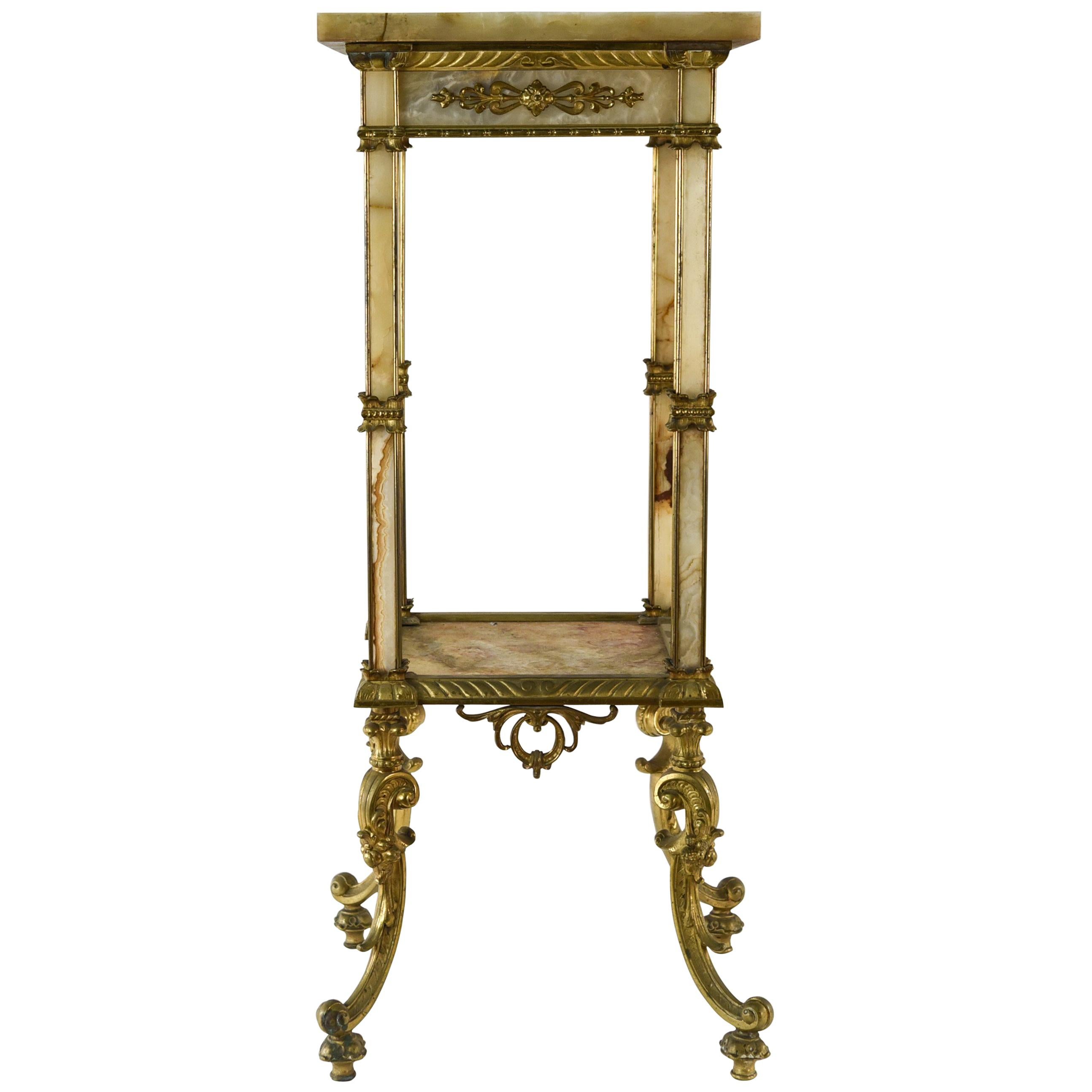 Antique French Marble and Brass Pedestal Stand