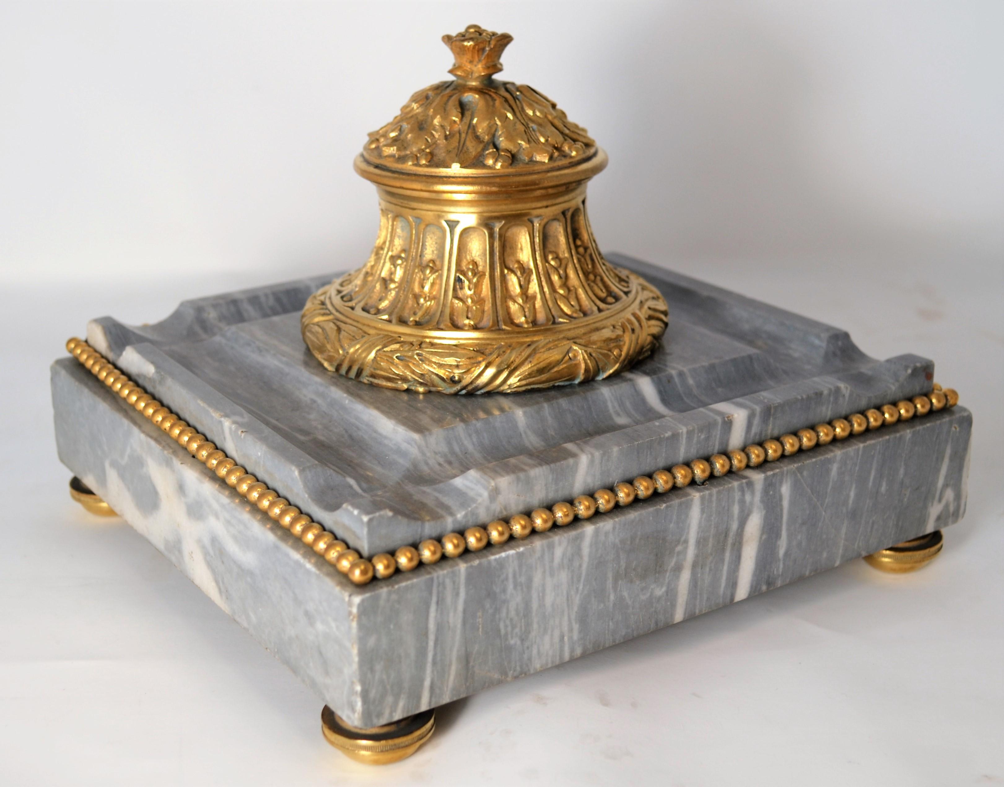 19th Century Antique  French Marble and Bronze Inkstand For Sale