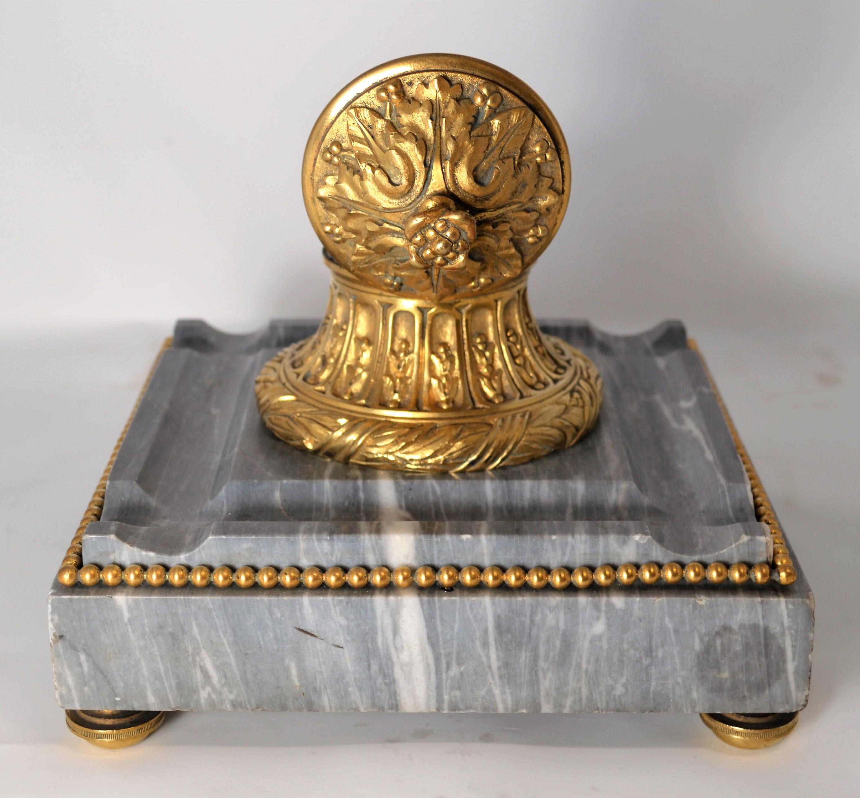Antique  French Marble and Bronze Inkstand For Sale 1