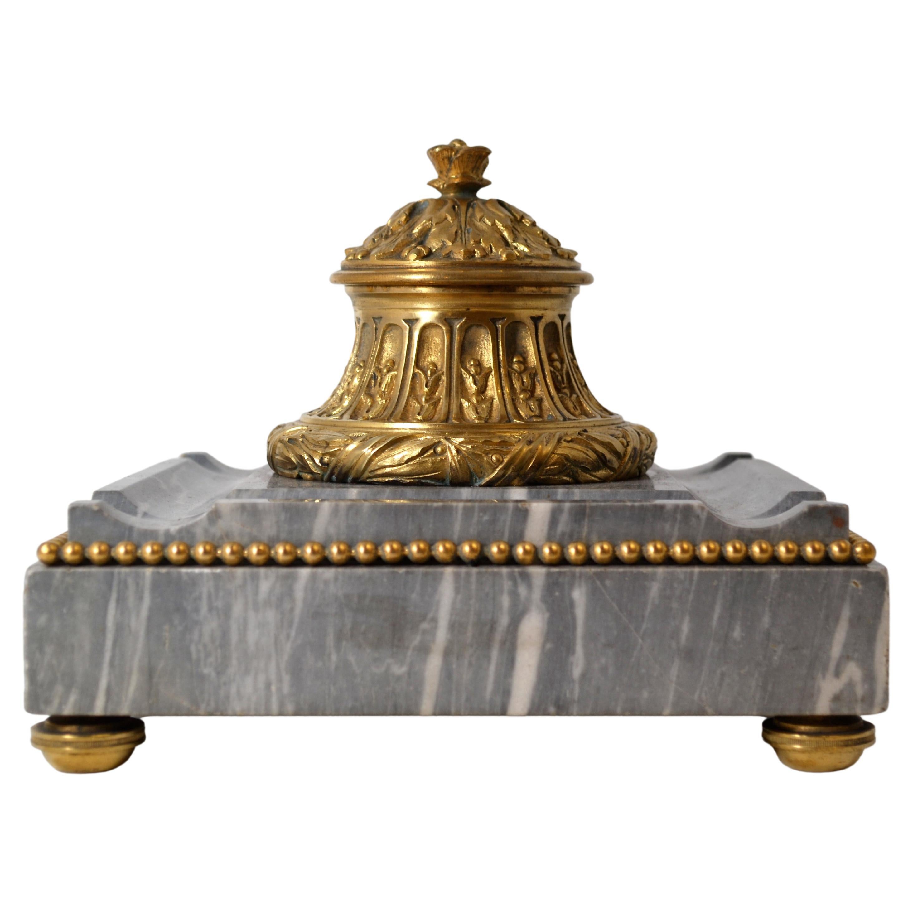 Antique  French Marble and Bronze Inkstand For Sale