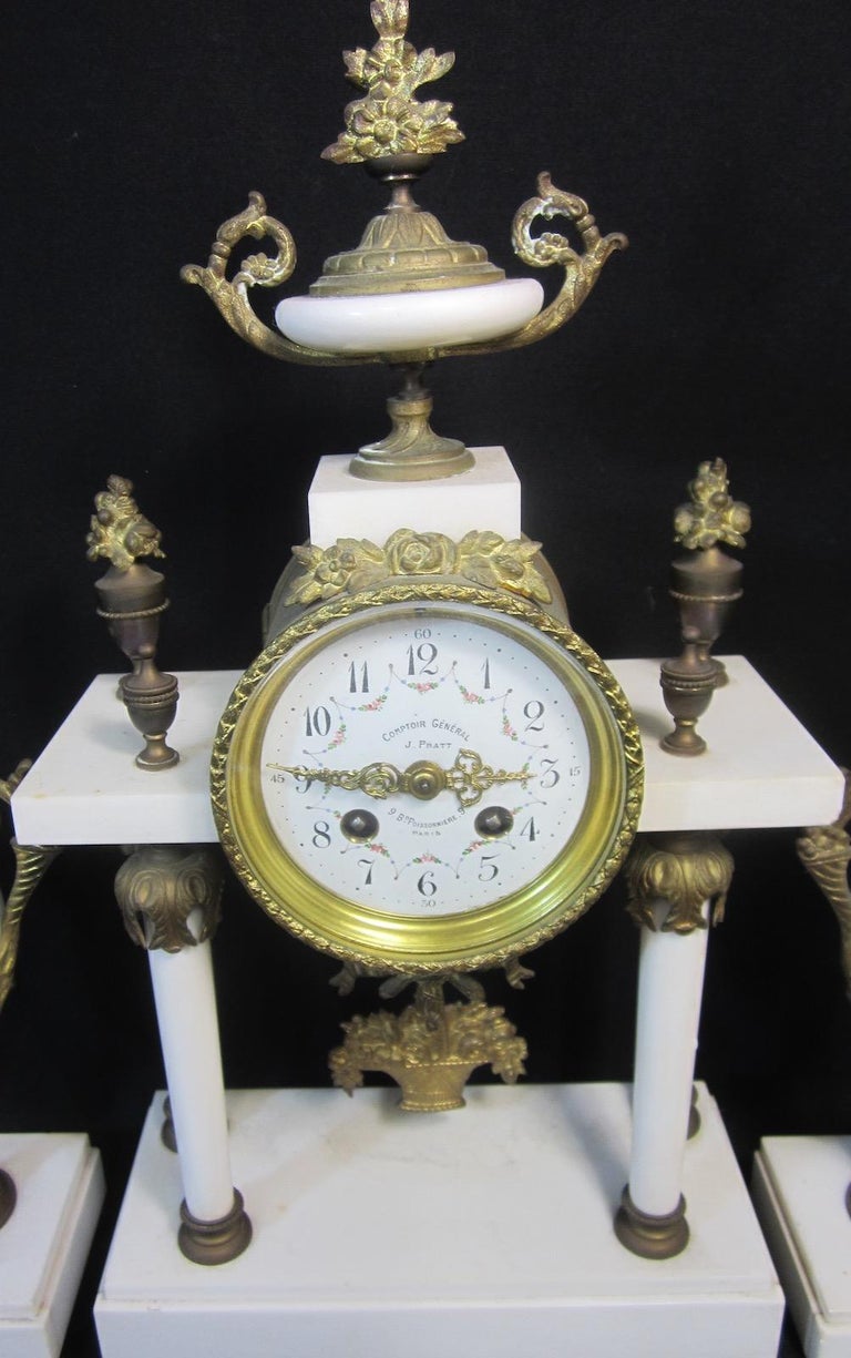 Antique French Marble and Ormolu Clock / Garniture Set For Sale at 1stDibs