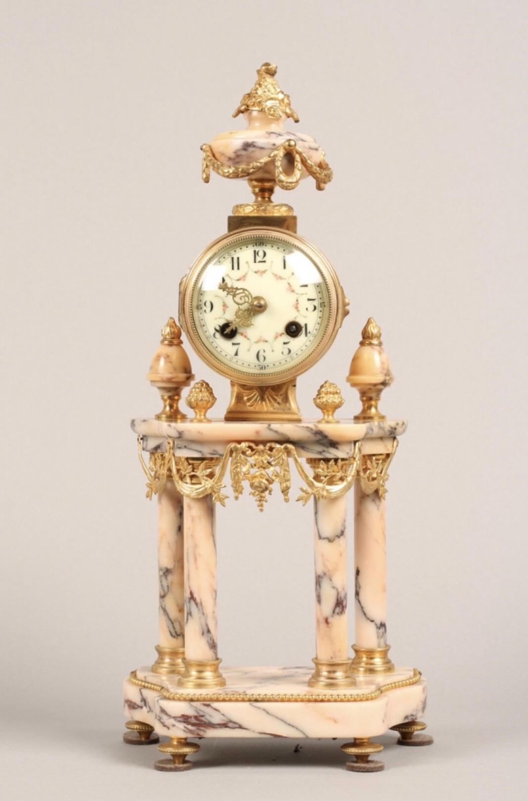 Victorian Antique French Marble and Ormolu Clock Garniture Set