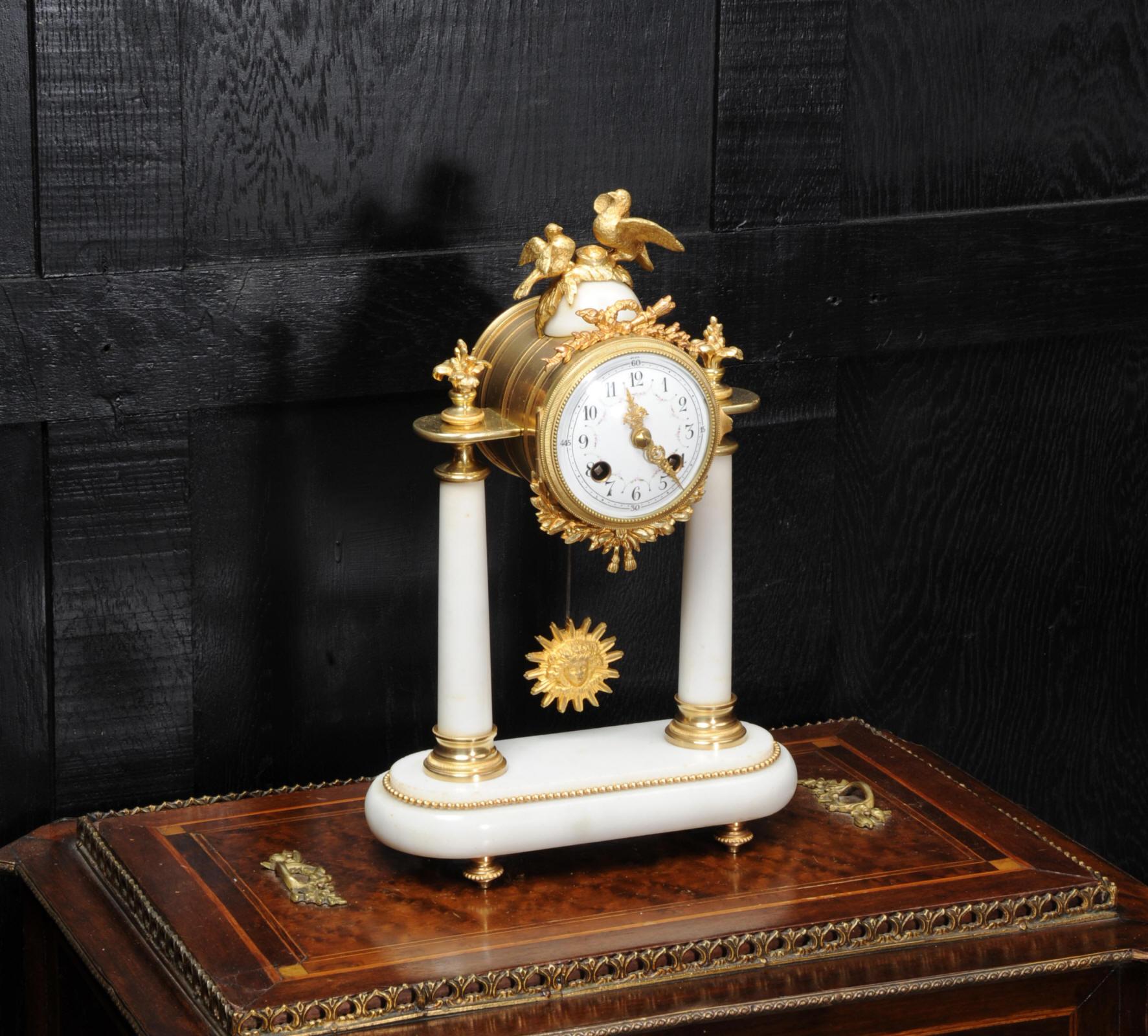 Louis XVI Antique French Marble and Ormolu Portico Clock, circa 1880