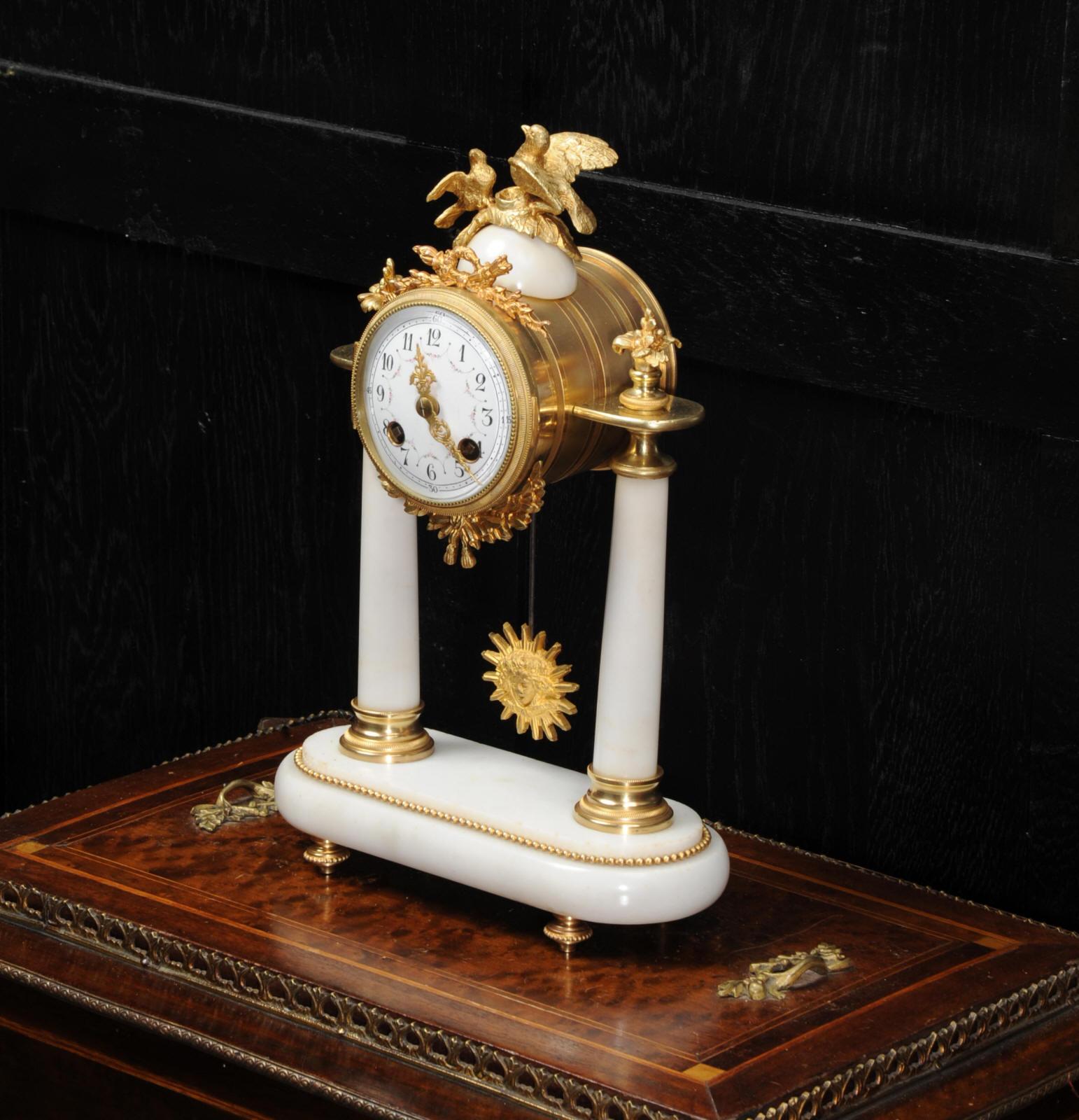 Antique French Marble and Ormolu Portico Clock, circa 1880 In Excellent Condition In Belper, Derbyshire