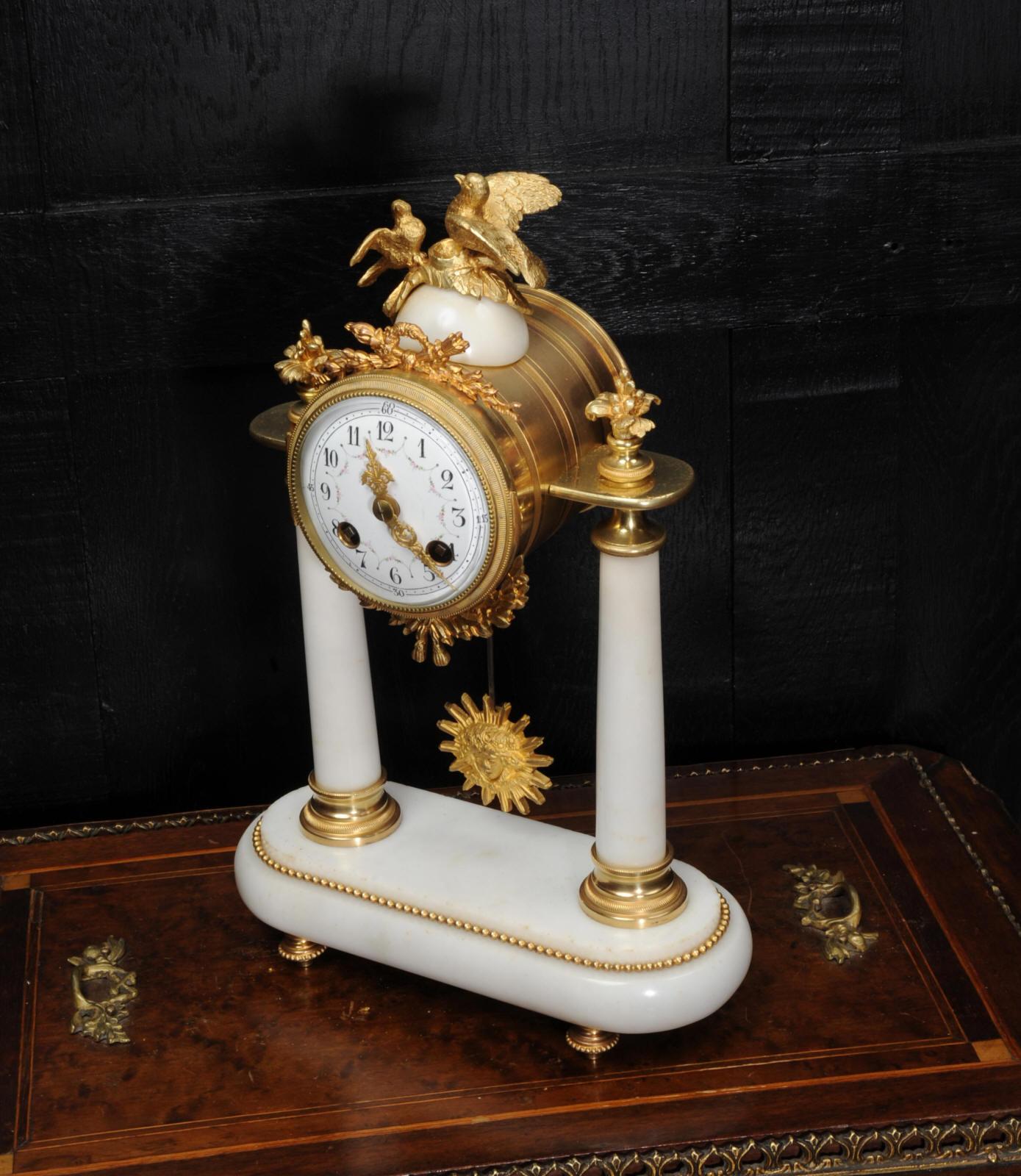 19th Century Antique French Marble and Ormolu Portico Clock, circa 1880