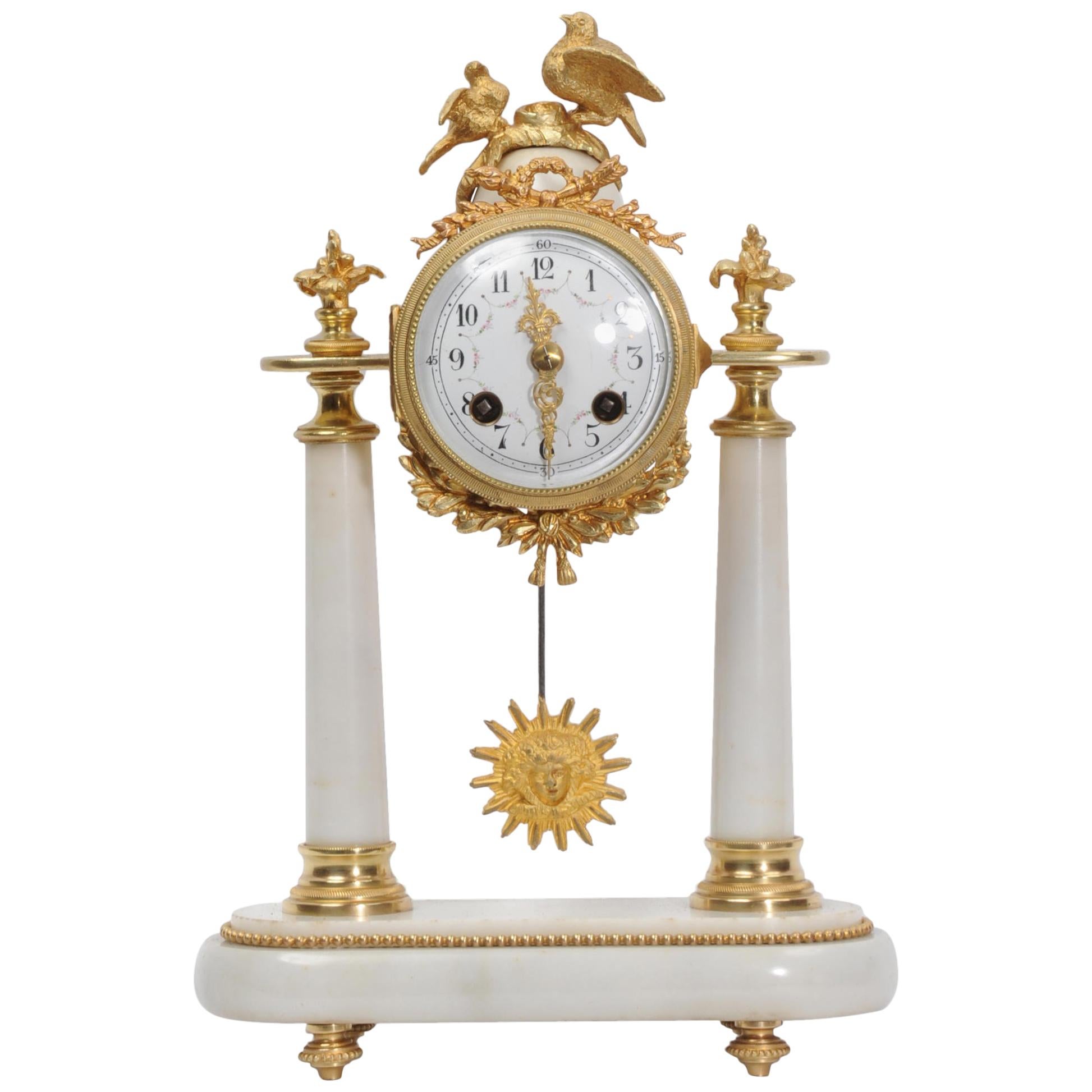 Antique French Marble and Ormolu Portico Clock, circa 1880