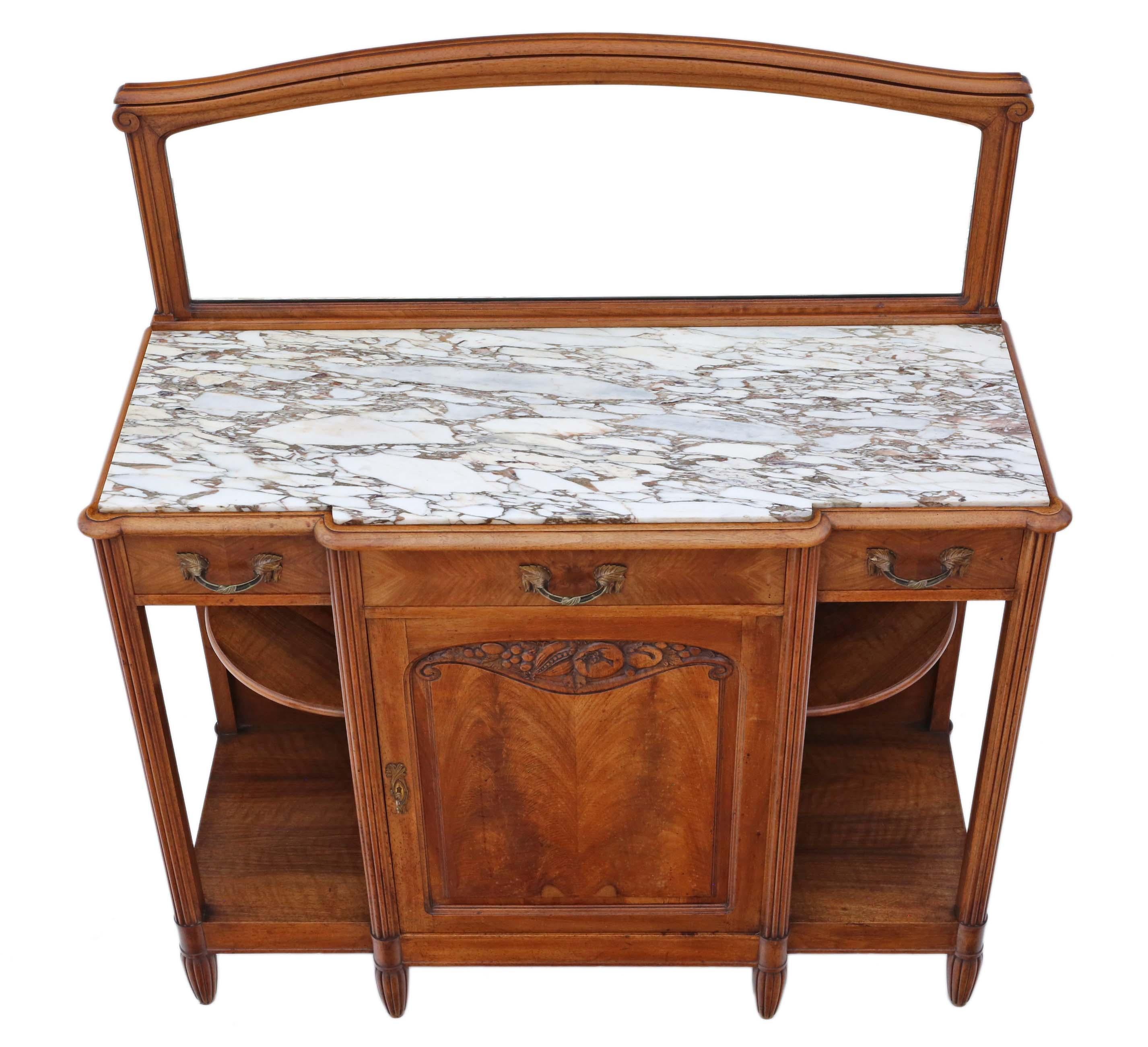 Antique French Marble and Walnut Mirror Back Sideboard  For Sale 3