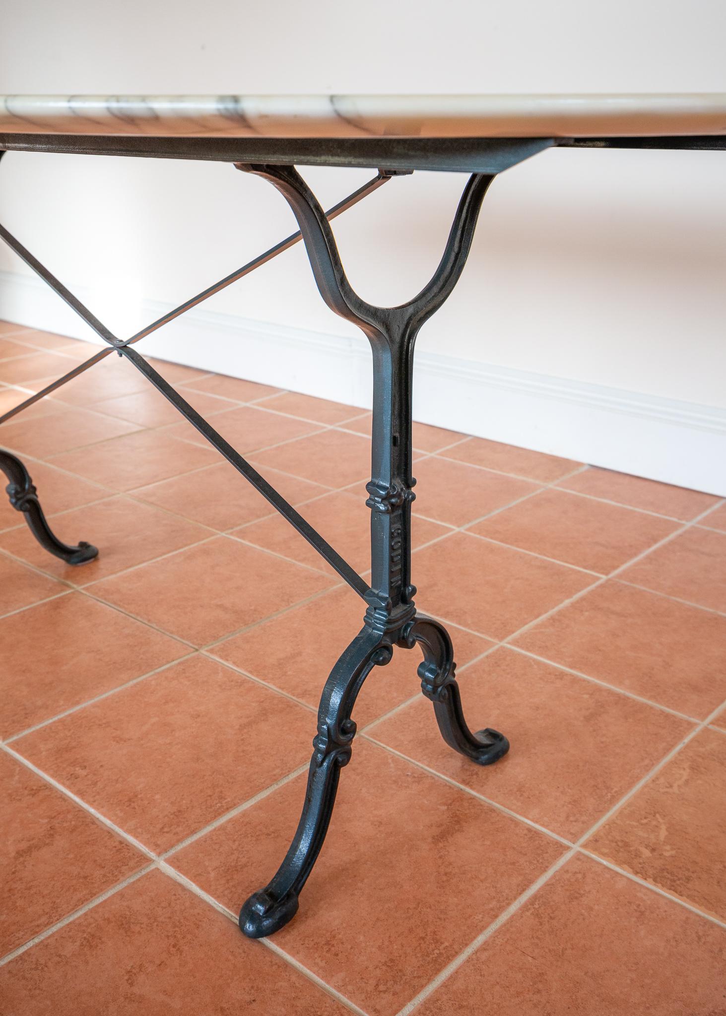Antique French Marble Bistro Dining Table Rare Large Oval Cast Iron Long Slender en vente 11