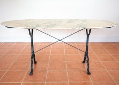 Antique French Marble Bistro Dining Table Rare Large Oval Cast Iron Long Slender