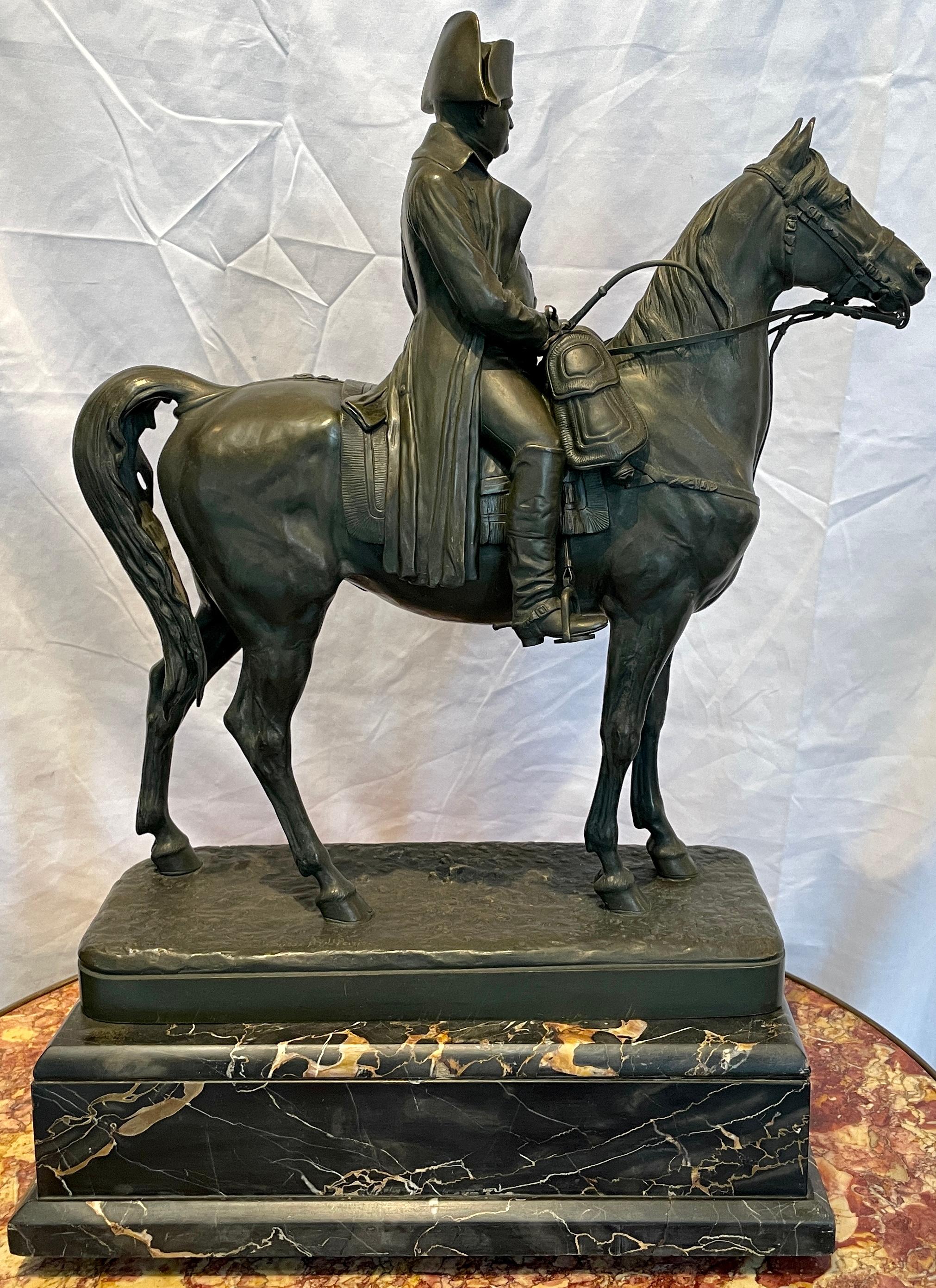 French Antique Marble & Bronze Napoleon on Horseback by 