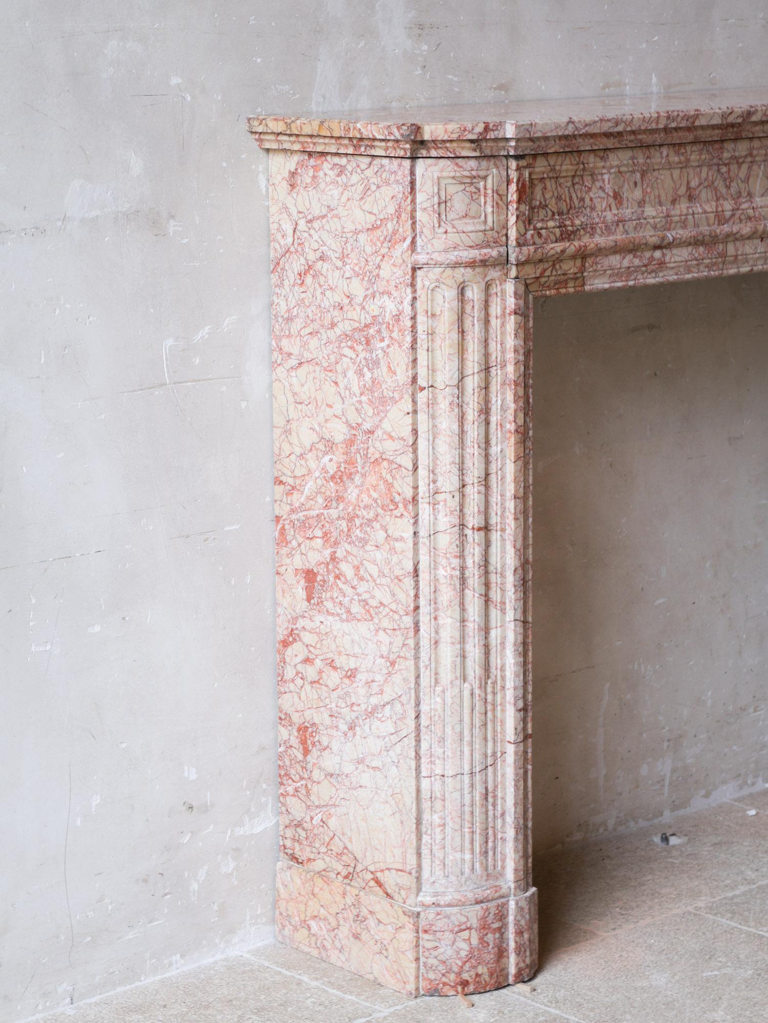 Antique French marble fireplace in pink tones For Sale 6