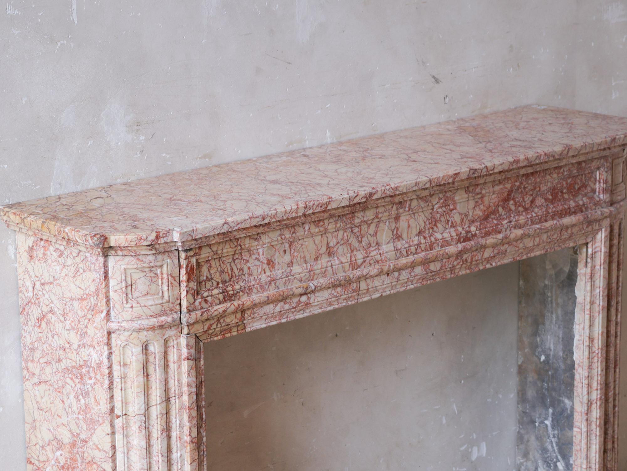 Antique French marble fireplace in pink tones For Sale 7