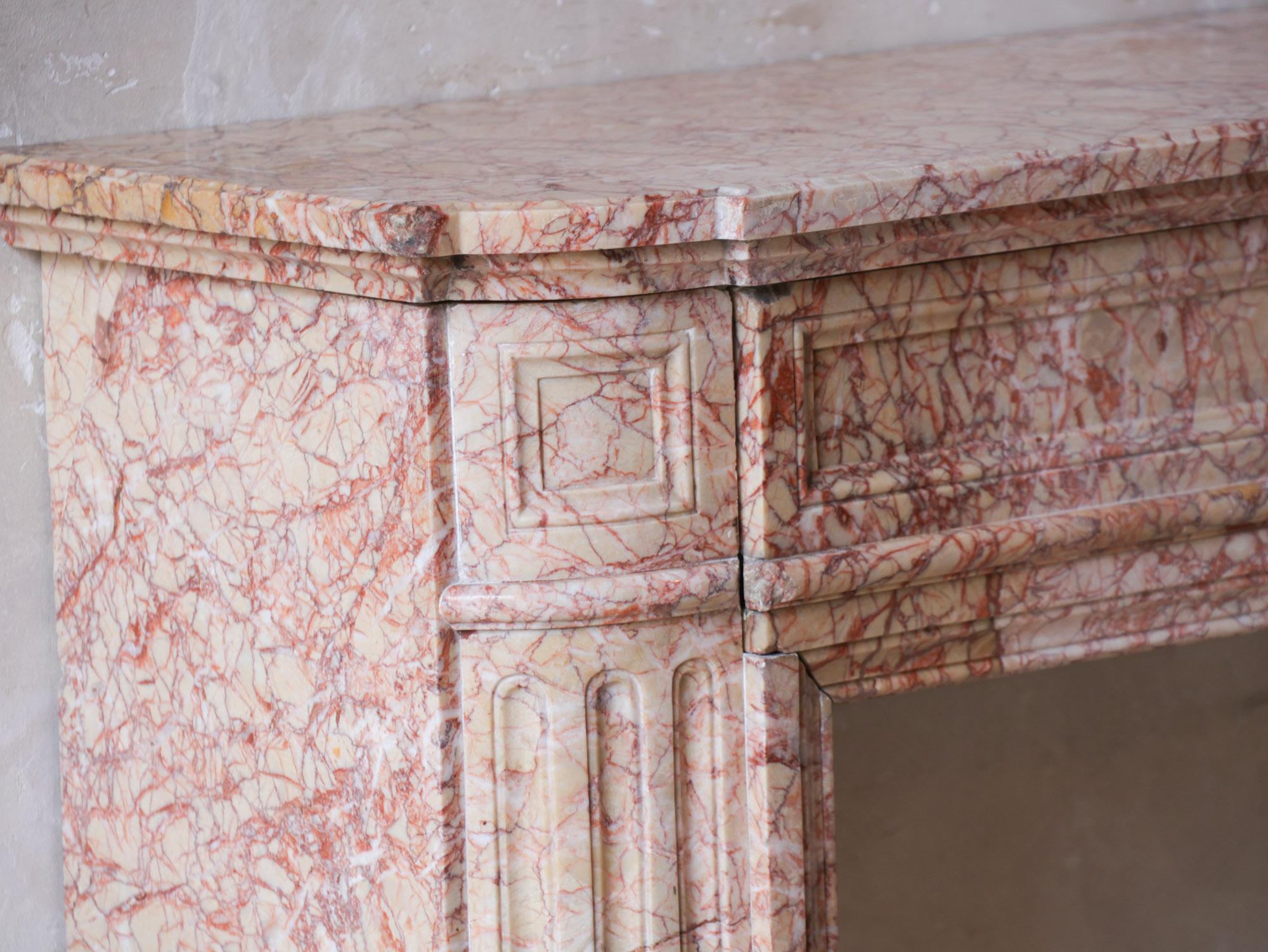 Antique French marble fireplace in pink tones For Sale 8