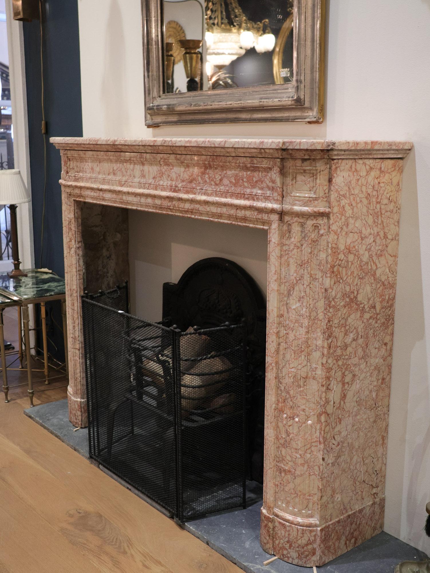 Antique French marble fireplace in pink tones For Sale 9